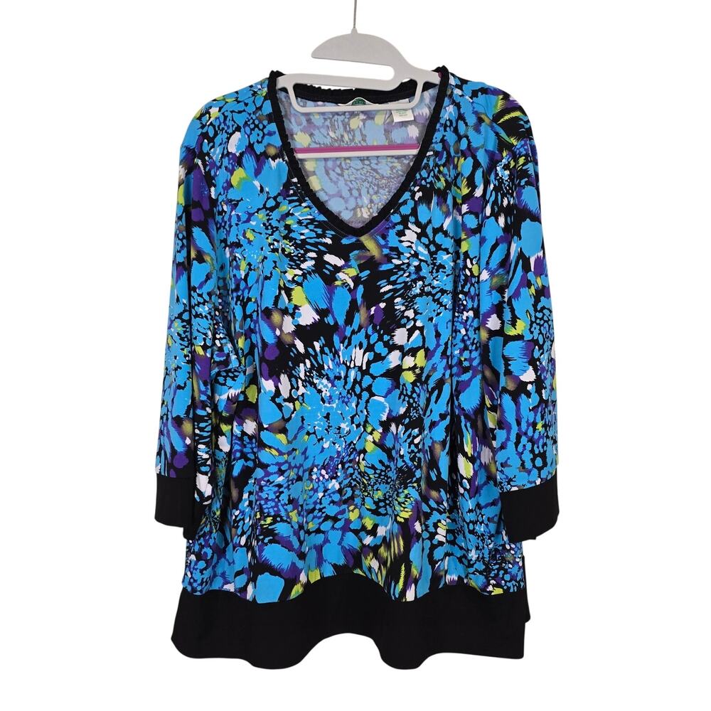 Women's Laura Ashley Blue & Black Floral Blouse | Size 2X